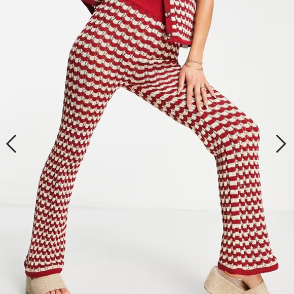 Damson Madder Pants - Damson Madder Crochet Pants Red & White US Sz6 ** See note on length**